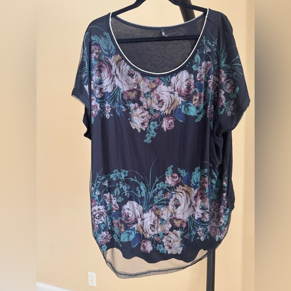 Blue Gray Short Sleeve Relaxed Boxy Blouse